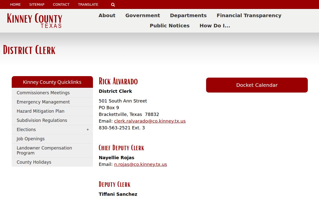 Kinney County arrest warrant records and combined district clerk contact