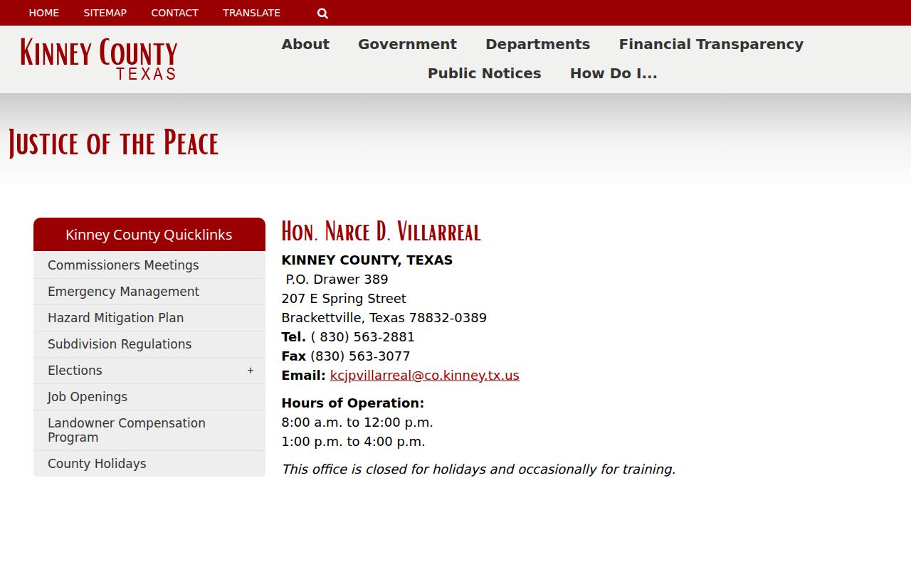 Kinney County bench warrant contact for the local Justice of the Peace